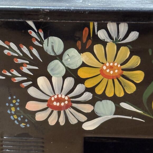 Vintage Wall Mount Metal Double Match Box Holder Dispenser Black Floral - Picture 2 of 12